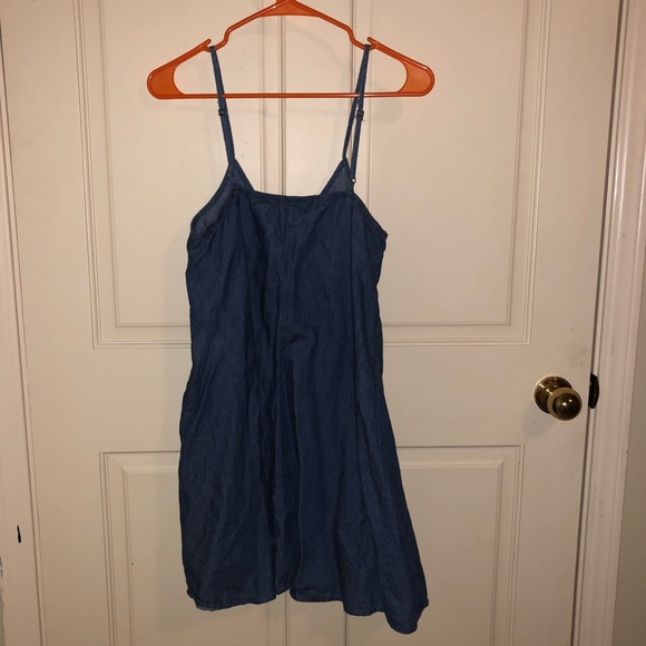 Denim Chambray Vneck Circle Skater Dress Camisole - Picture 6 of 8